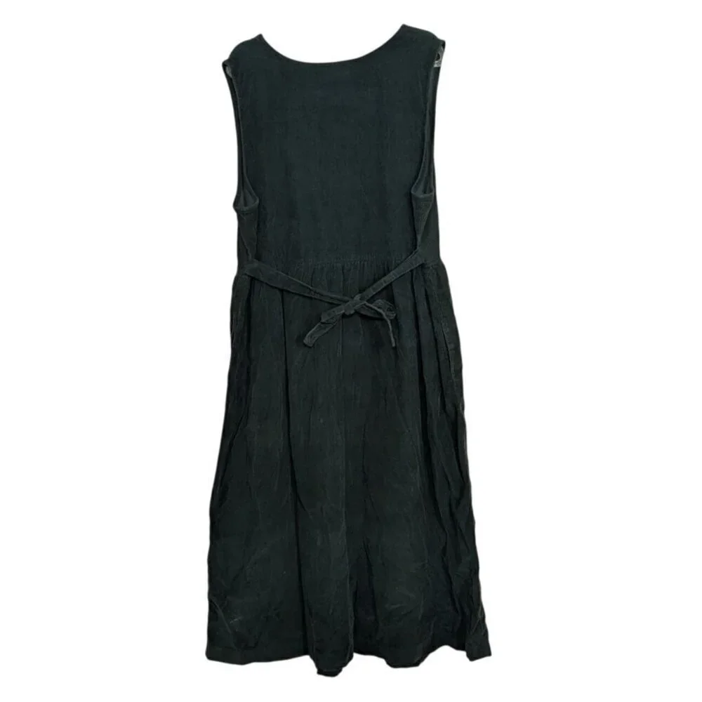 Talbots Corduroy Midi Shirt Dress Womens Size 12 Green Cotton Pockets Sleeveless - Picture 6 of 9